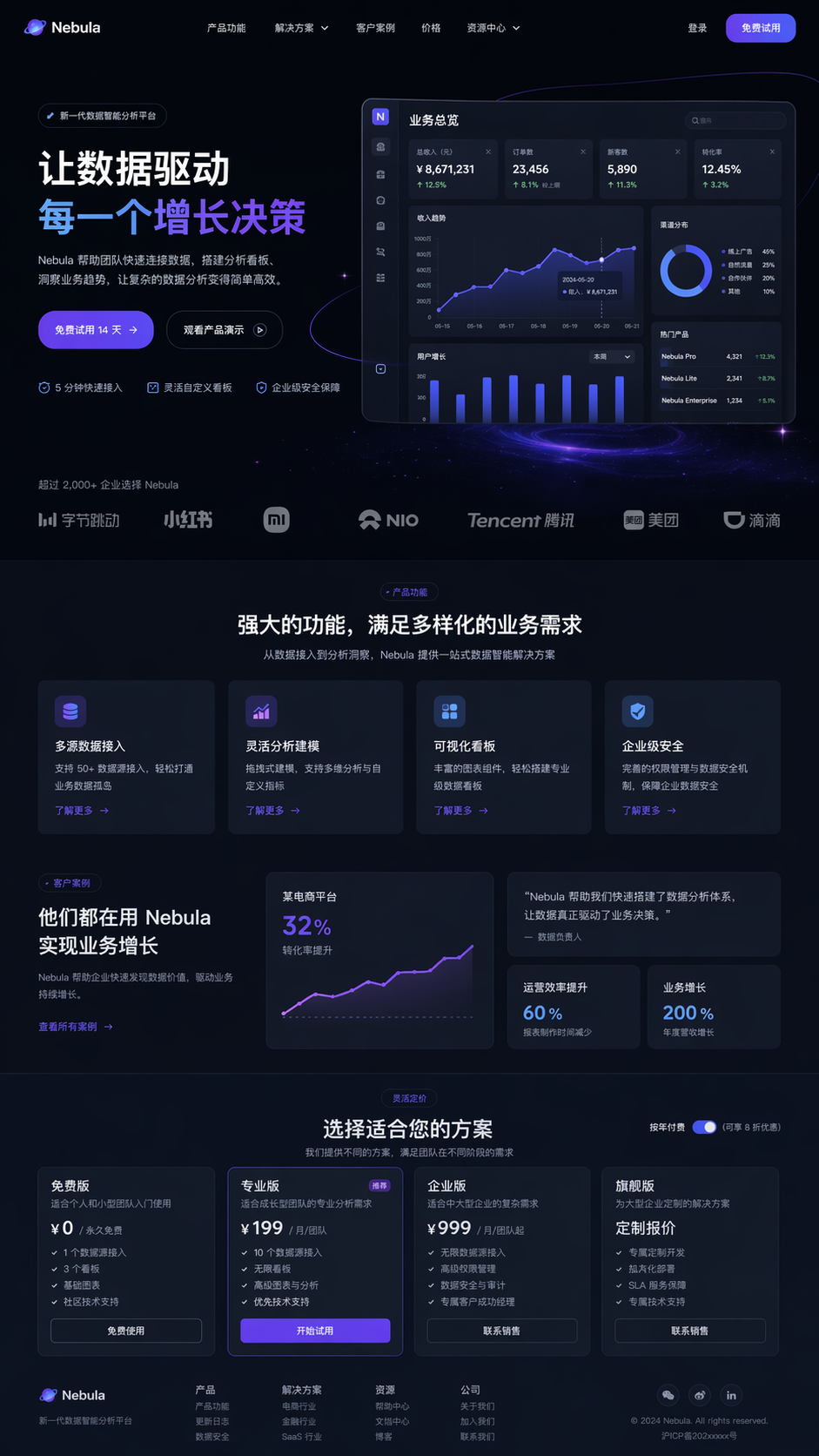 深色模式 落地页 设计 示例图